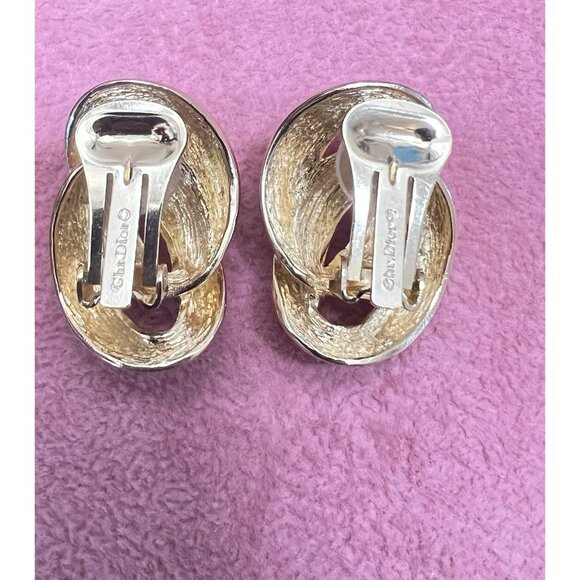 Vtg Christian Dior Earrings Signed Rhinestone Gold tone Runway Statement Clip On - Picture 8 of 11